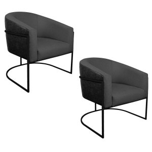 Kit 02 Poltronas Luiza Base de Ferro Preto Factor Preto e Linho - ADJ Decor POLTRONA KIT 2 , KIT 2 P