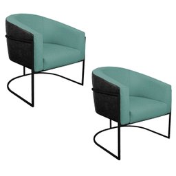 Kit 02 Poltronas Luiza Base de Ferro Preto Factor Preto e Linho - ADJ Decor POLTRONA KIT 2 , KIT 2 P - 8