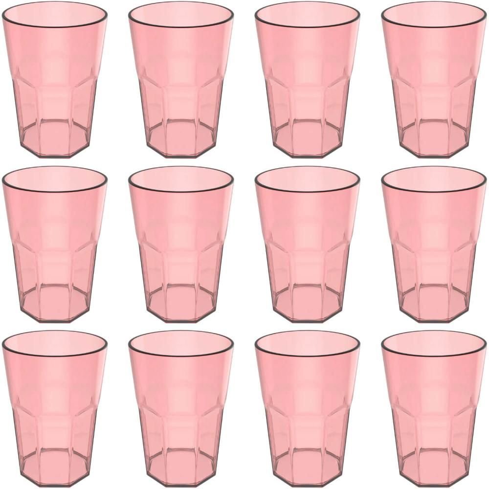 Kit 12 Copos Plásticos Rosa Quartzo 400ml Água Suco Bebidas ou Translúcido - 1