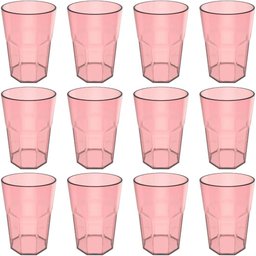 Kit 12 Copos Plásticos Rosa Quartzo 400ml Água Suco Bebidas ou Translúcido - 1