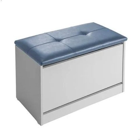 Sapateira Puff Bau Cama Versatile Premium Luxo até 12 Pares - Branco/azul