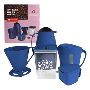 Kit Café Completo Prático 6 Peças Azul Garrafa Leiteira