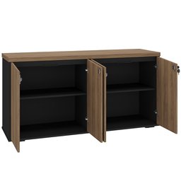 Balcão para Escritório 04 Portas 160cm com Chaves Unik A02 Nogal Preto - Lyam Decor - 6