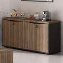 Ver imagem 2 de Balcão para Escritório 04 Portas 160cm com Chaves Unik A02 Nogal Preto - Lyam Decor