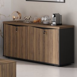 Balcão para Escritório 04 Portas 160cm com Chaves Unik A02 Nogal Preto - Lyam Decor - 2