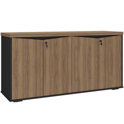 Balcão para Escritório 04 Portas 160cm com Chaves Unik A02 Nogal Preto - Lyam Decor - 1