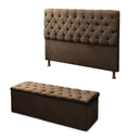 Ver imagem 2 de Kit Cabeceira com Baú Mirage Capitonê 140 cm Suede Marrom - Biselo's Decor