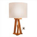 Ver imagem 1 de Abajour de Mesa Reto Juno Base Madeira e Cúpula Crú Sal