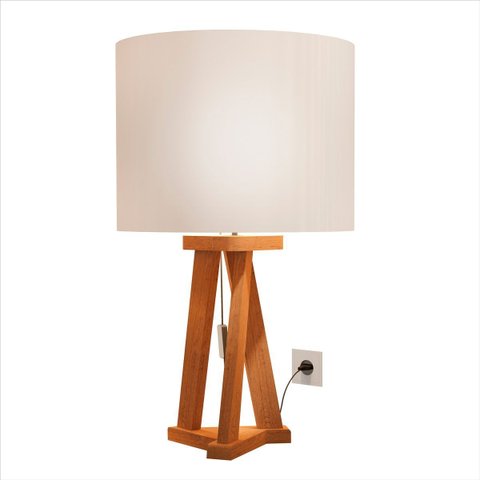 Abajour de Mesa Reto Juno Base Madeira e Cúpula Crú Sal