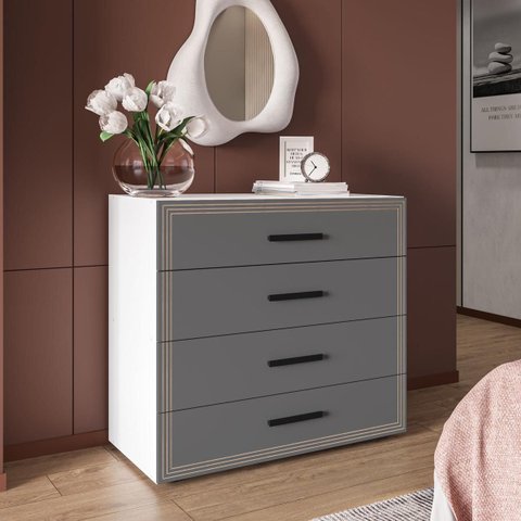 Cômoda Valência com 4 Gavetas 90x84cm Branco/Cinza 240832