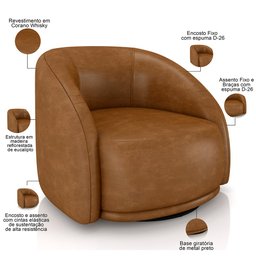 Kit 02 Poltronas Decorativa Giratória Angelina M03 Corano Whisky - Lyam Decor - 4