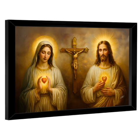 Quadro Decorativo Sagrado Coração de Jesus e Maria