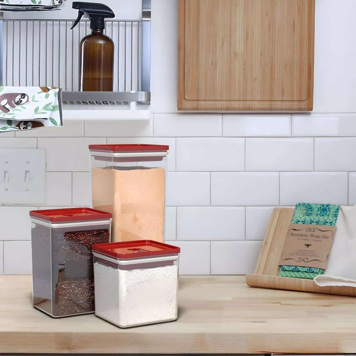 Kit Organizador Hermético Dubai com 3 Potes – Praticidade e Organização para Sua Cozinha Cor:vermelh - 4