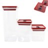 Kit Organizador Hermético Dubai com 3 Potes – Praticidade e Organização para Sua Cozinha Cor:vermelh - 1