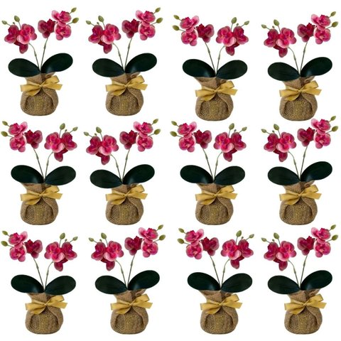 Kit com 12 Orquídea Rosa Artificial Importada para Design de Interiores