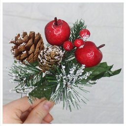 Kit 6 Ramos Maçã Decoração Natal Artificial com Detalhes Branco 17cm - 1