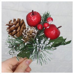 Kit 6 Ramos Maçã Decoração Natal Artificial com Detalhes Branco 17cm