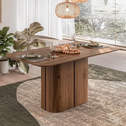 Mesa de Jantar 6 Lugares 1,60m x 0,90m 100% MDF Design Curvo Serena Cor:Cinamomo