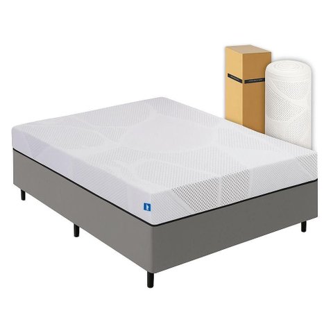Cama Box Casal Desmontável Cinza + Colchão Umaflex Fit Firm D33 17cm Altura - Orthocamas