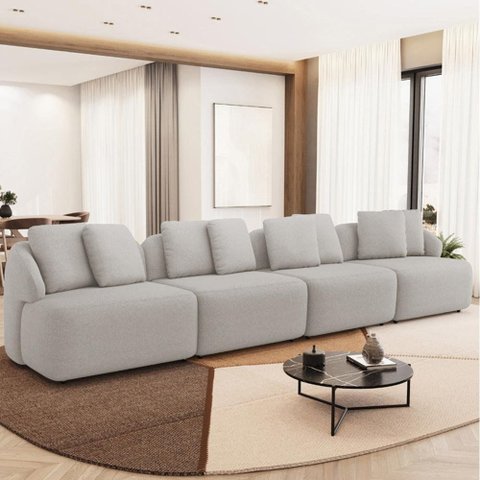 Sofá 5 Lugares para Sala de Estar Living 388cm Arlo F04 Linho Cru - Lyam Decor