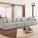 Ver imagem 1 de Sofá 5 Lugares para Sala de Estar Living 388cm Arlo F04 Linho Cru - Lyam Decor