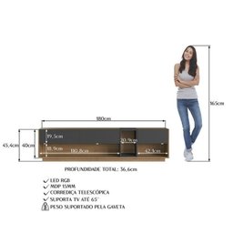 Rack com Painel para Tv até 75 Polegadas Liverpool Ra8001 com Led e Impressão Ripada 3d - 15
