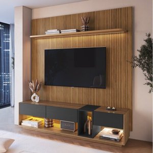Rack com Painel para Tv até 75 Polegadas Liverpool Ra8001 com Led e Impressão Ripada 3d