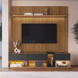 Rack com Painel para Tv até 75 Polegadas Liverpool Ra8001 com Led e Impressão Ripada 3d - 2