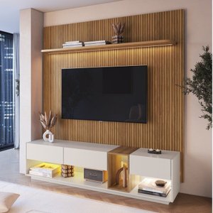 Rack com Painel para Tv até 75 Polegadas Liverpool Ra8001 com Led e Impressão Ripada 3d