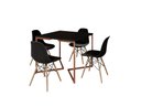 Ver imagem 2 de Mesa Industrial Base Ferro Cobre em V Tampo 90x90 Preto 4 Cadeiras Eames Madeira Assento Preto
