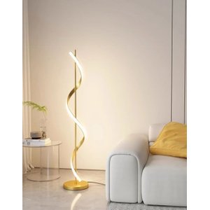 Luminária Chão Slim Moderna Luxo Perfil Espiral Led Integrado 1,40m - Dourada