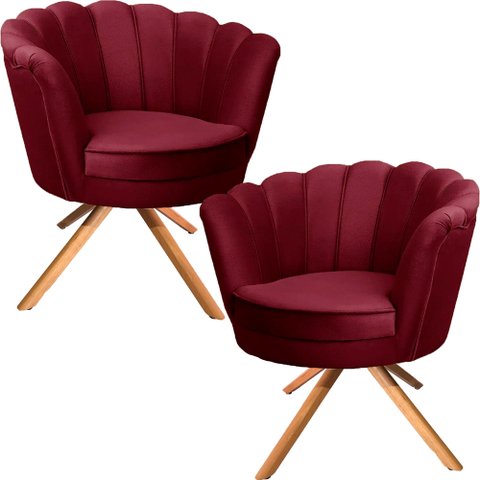 Kit Duas Poltronas Pétalas Giratórias Ferro e Madeira Marsala Sua Casa Decor