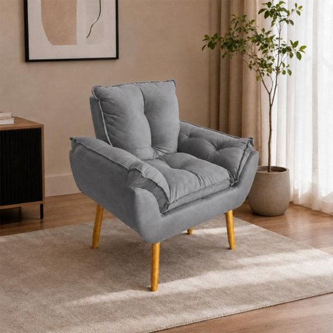 Poltrona Decorativa Estofada Sala Quarto Escritório Opala Madeira