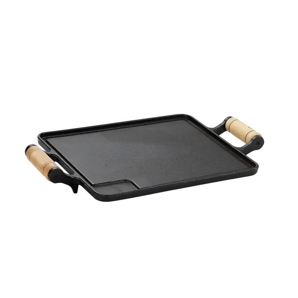 Bifeteira de Ferro Fundido Quadrada Alça Madeira 25x25cm - 1