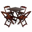 Ver imagem 3 de Kit 3 Conjuntos de Mesa Dobravel com 4 Cadeiras de Madeira 70x70 para Restaurante e Bar - Imbuia