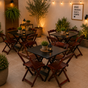 Ver imagem 2 de Kit 3 Conjuntos de Mesa Dobravel com 4 Cadeiras de Madeira 70x70 para Restaurante e Bar - Imbuia