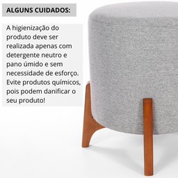 Puff Belluno Decorativo Tecido Linho Banqueta Redondo Pés de Madeira Maciça - 6