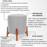 Puff Belluno Decorativo Tecido Linho Banqueta Redondo Pés de Madeira Maciça - 4