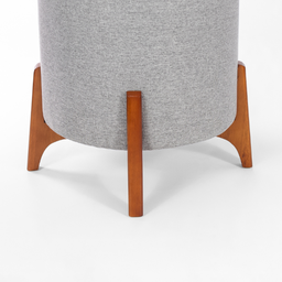 Puff Belluno Decorativo Tecido Linho Banqueta Redondo Pés de Madeira Maciça - 3