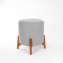 Ver imagem 1 de Puff Belluno Decorativo Tecido Linho Banqueta Redondo Pés de Madeira Maciça