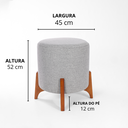 Ver imagem 4 de Puff Belluno Decorativo Tecido Linho Banqueta Redondo Pés de Madeira Maciça