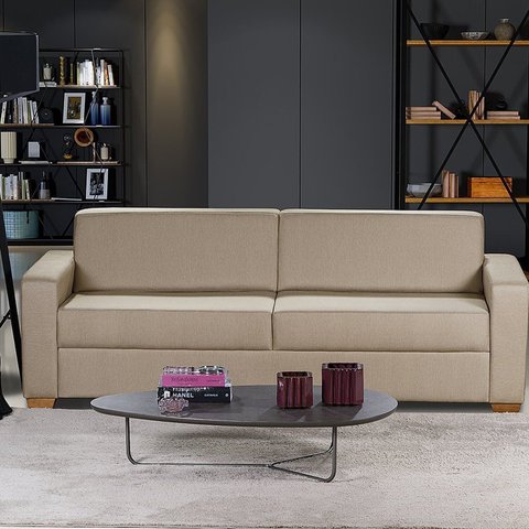 Sofá Aracaju Living com 4 Lugares 220cm Linho Corriente Yescasa Bege