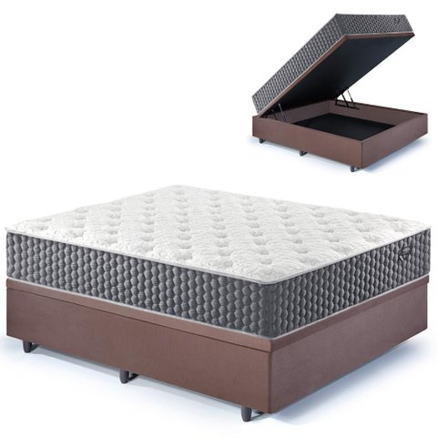 Base Box Baú Casal 138x188 Suede com Colchão Relax Fresh Molas Ensacadas