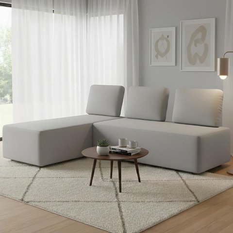 Sofá 3 Lugares com Chaise 222cm Rovier Veludo Cinza Z32 - Mpozenato