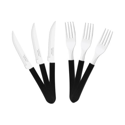 Kit - Jogo de Facas e Garfo Leme 24 Peças em Aço Inox Cabo Preto Pbag - Tramontina