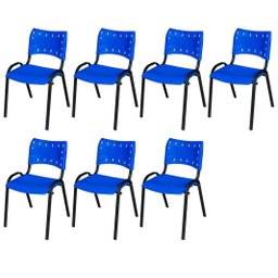 Cadeira Iso Base Preto Escola, Escritório Azul Kit 7 Un - 2