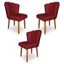 Ver imagem 1 de Kit 3 Cadeiras de Jantar Pétala Estofada Pés Palito Veludo Vermelho - Montanaris Decor