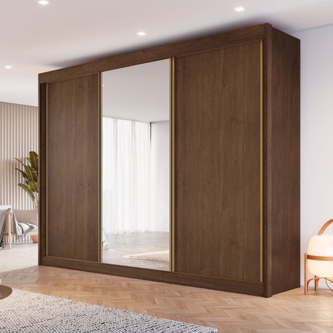 Guarda-Roupa Casal 3 Portas de Correr 100% MDF Chicago Marrom/Cacau