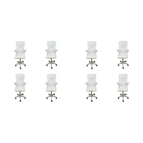 Kit com 8 Cadeiras Escritório Diretor Tela Mesh Braço Regulável Ajuste Lombar Bogotá Branco