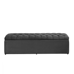 Baú Calçadeira Recamier Estofado Imperatriz 100 Cm Suede Cinza Grafite - 1